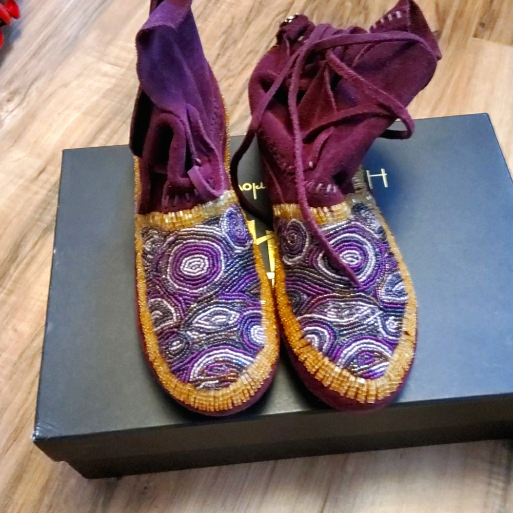 House of Harlow purple beaded moccasin